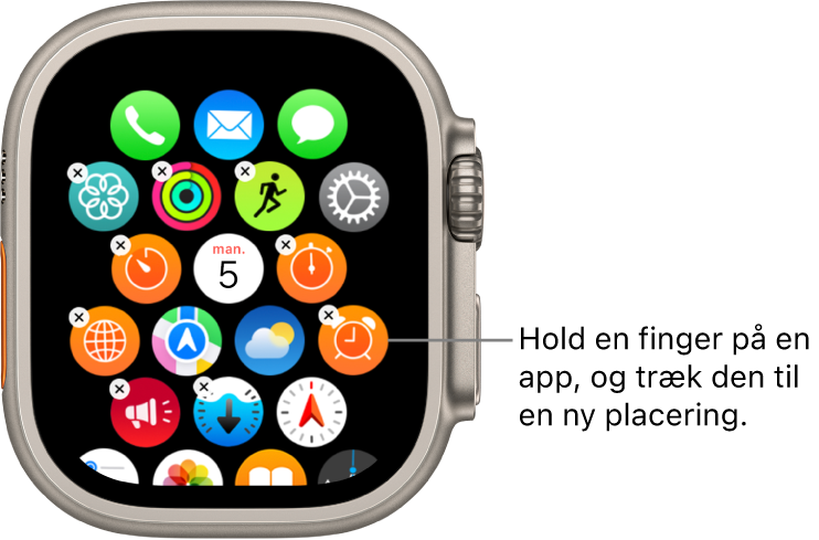 Hjemmeskærmen på Apple Watch i netoversigt.