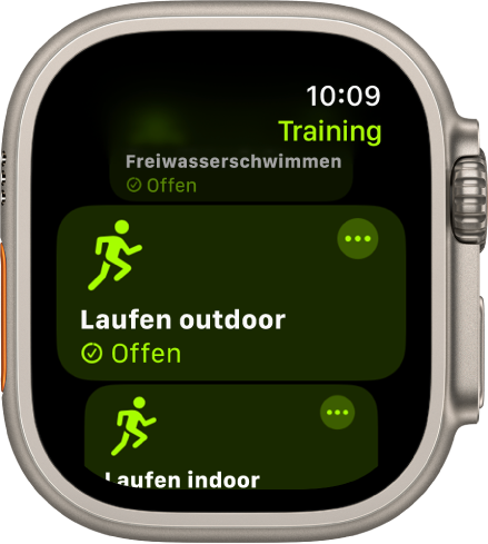 Die App „Training“ mit hervorgehobenem Training „Laufen outdoor“.