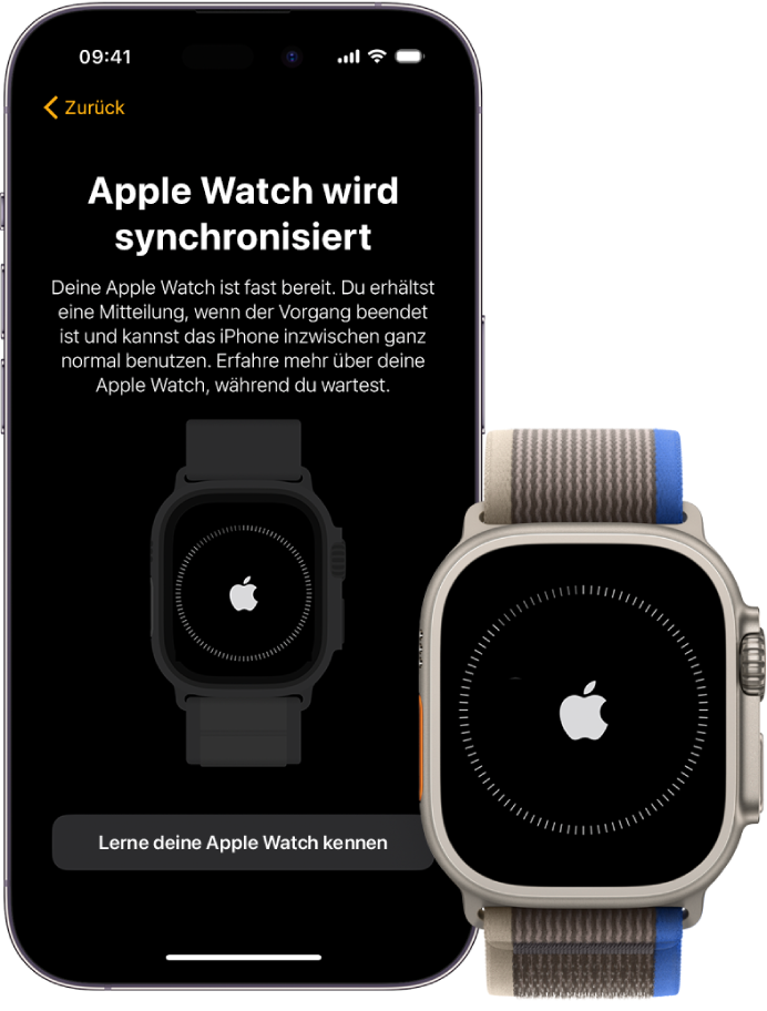 Ein iPhone und eine Apple Watch Ultra beim Synchronisieren.