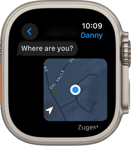 Die App „Nachrichten“, die eine Karte mit einem geteilten Standort anzeigt.