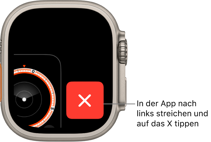 Der App-Umschalter mit einem großen X auf der rechten Seite und einem Teil einer App-Anzeige auf der linken Seite. Tippe auf das „X“, um die App aus dem App-Umschalter zu entfernen.