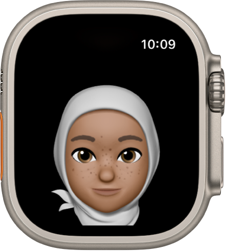 The Memoji app on Apple Watch showing a face.