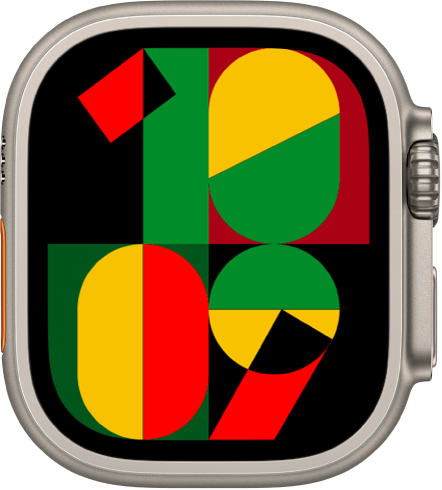The Unity Mosaic watch face showing the current time in the center of the screen.