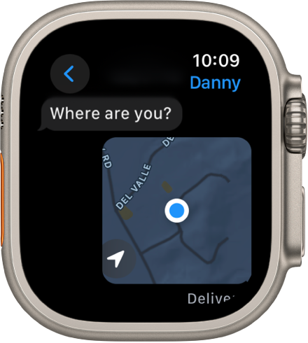 The Messages app showing the map of a shared location.