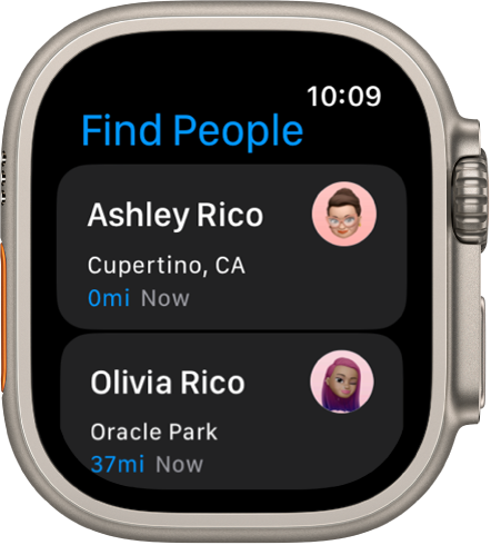 The Find People app showing two friends and their approximate location.