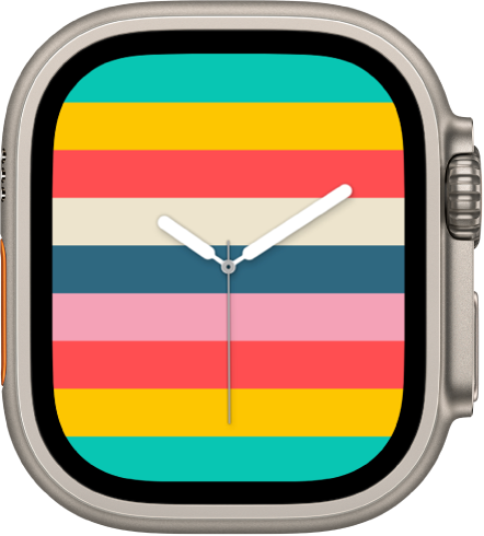 The Stripes watch face showing horizontal stripes of many colors.