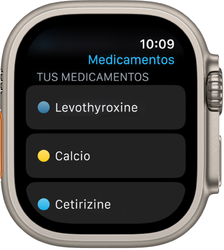 La app Medicamentos muestra una lista de todos los medicamentos.