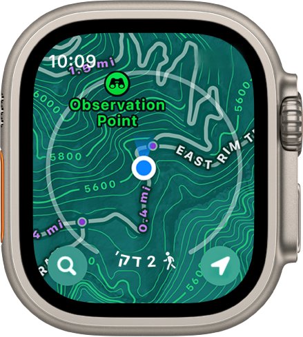 Apple Watch Ultra מציג מפה טופוגרפית.