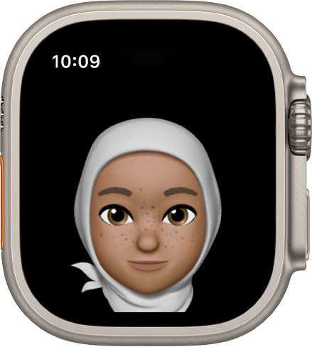 היישום Memoji ב‑Apple Watch שבו מוצגים פנים.