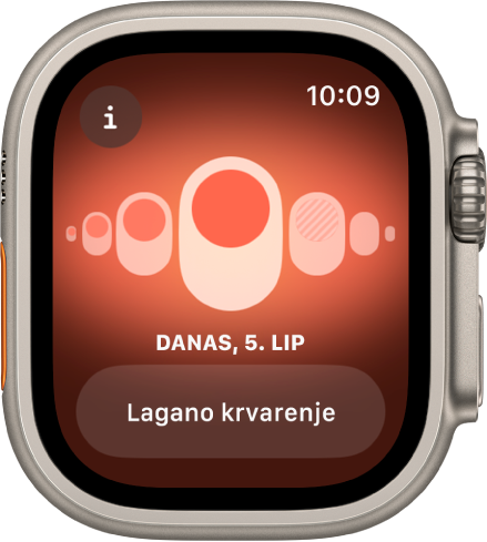 Apple Watch prikazuje zaslon Praćenja ciklusa.