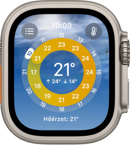 Az Időjárás app Meteorológiai adatok képernyője.