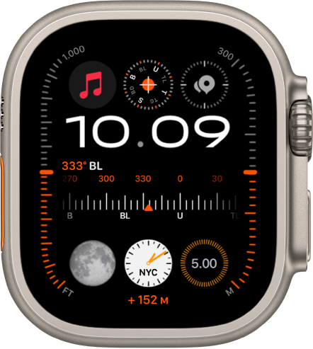 Wajah jam Modular Ultra di Apple Watch Ultra.