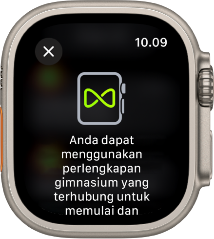 Layar pemasangan yang muncul saat Anda memasangkan Apple Watch Anda dengan alat gimnasium.