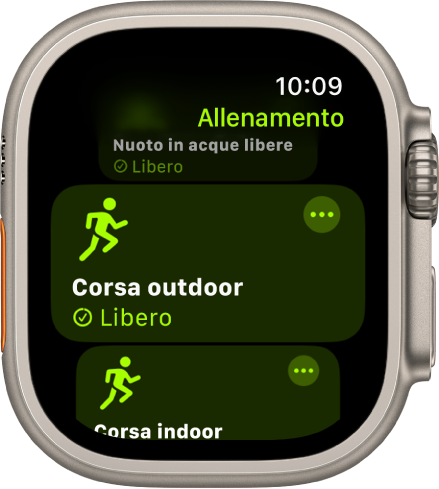 L’app Allenamento con “Corsa outdoor” in evidenza.