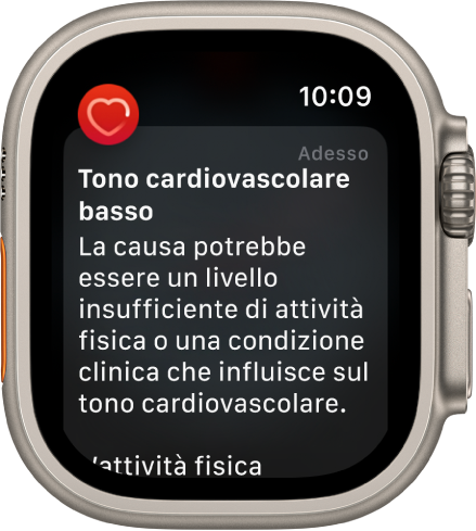 Una notifica sul battito cardiaco che indica un tono cardiovascolare basso.