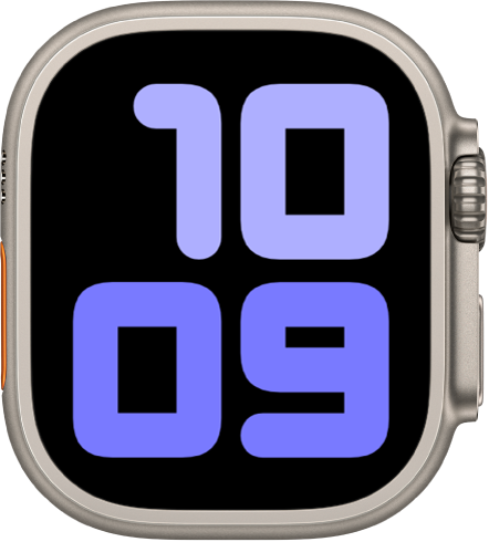 숫자 듀오 시계 페이스가 10:09를 매우 큰 숫자로 표시함.