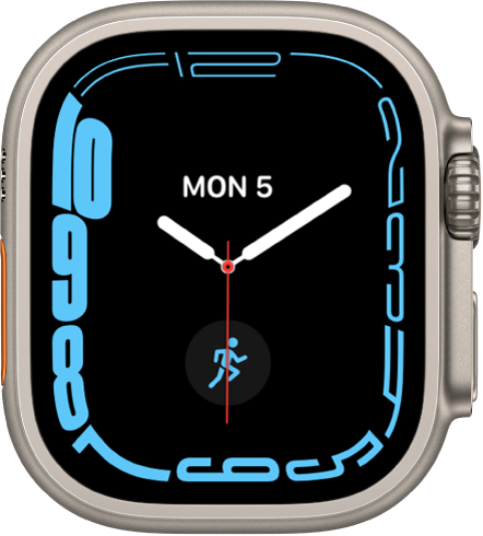 Laikrodžio ciferblatas „Contour“ su „Workout“ komplikacija viduryje.