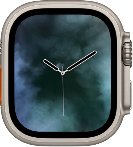 Laikrodžio ciferblato „Vapor“ centre rodomas analoginis laikrodis, o jį supa garai.