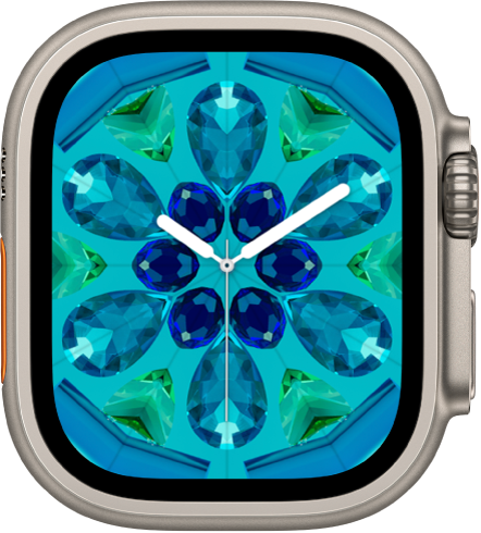 Laikrodžio ciferblatas „Kaleidoscope“: galite įtraukti valdiklių ir koreguoti laikrodžio ciferblato motyvus.