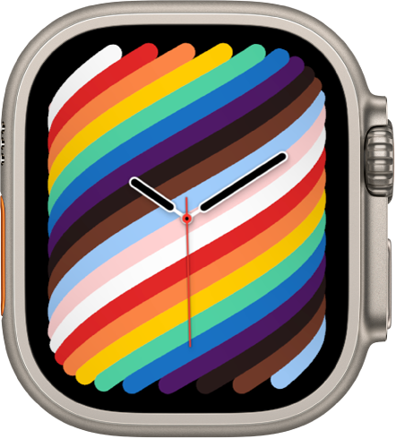 Laikrodžio ciferblatas „Pride Woven“, naudojantis viso ekrano stilių.