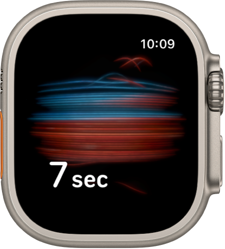 „Blood Oxygen“ ekranas, kuriame atliekamas matavimas; skaičiuojama nuo 7 sekundžių mažėjančia tvarka.