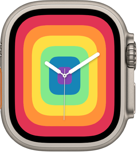 Laikrodžio ciferblatas „Pride Analog“, kuriame naudojamas viso ekrano stilius.