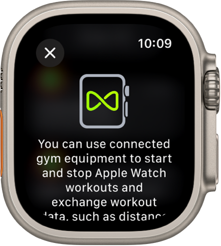 Savienošanas pārī ekrāns, kas parādās, kad savienojat Apple Watch pulksteni ar sporta zāles aprīkojumu.