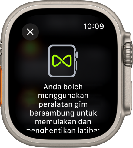 Skrin berpasangan yang kelihatan apabila anda memasangkan Apple Watch anda dengan peralatan gim.