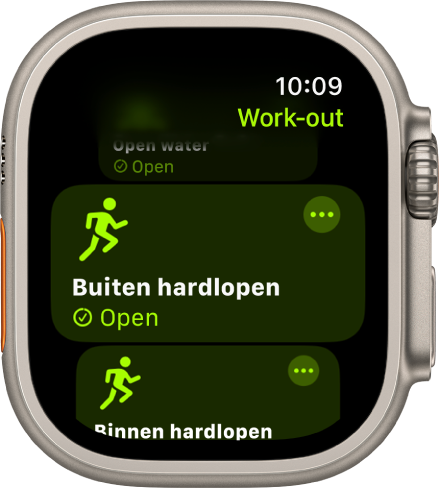 De Work-out-app, met 'Buiten hardlopen' geselecteerd.