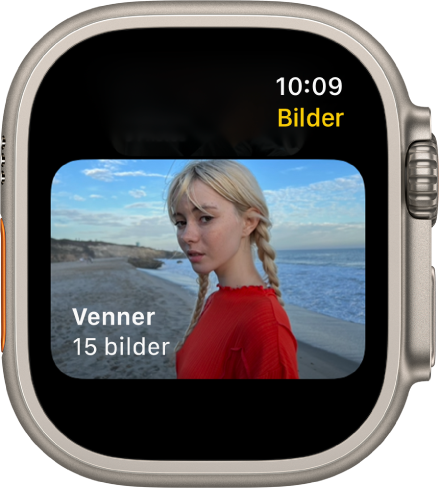 Bilder-appen på Apple Watch som viser et album som heter Venner