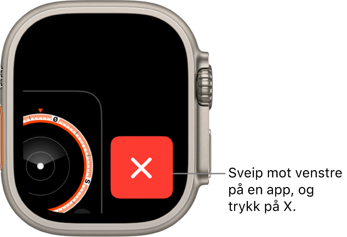 Appveksleren viser en stor X til høyre og en del av en app til venstre. Trykk på X for å fjerne appen fra appveksleren.