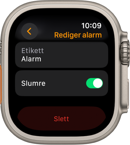 Rediger alarm-skjermen med Slett-knappen nederst.