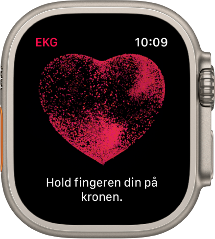EKG-appen som viser et bilde av et hjerte med ordene «Hold fingeren din på kronen.»