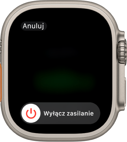 Ekran Apple Watch wyświetlający suwak Wyłącz. Przeciągnij suwak, aby wyłączyć Apple Watch.