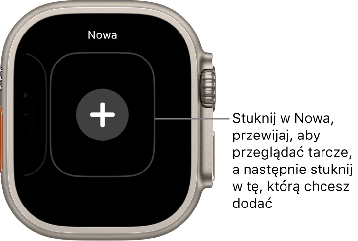 Ekran nowej tarczy zegarka z przyciskiem plus na środku. Stuknij, aby dodać nową tarczę zegarka.