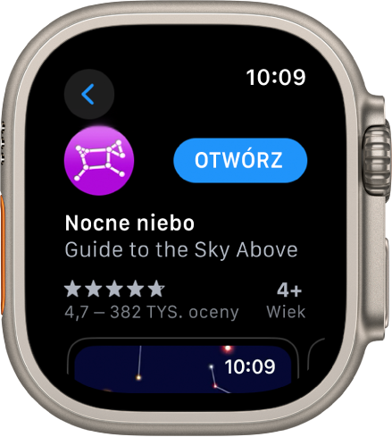Ekran Apple Watch z aplikacją w App Store.
