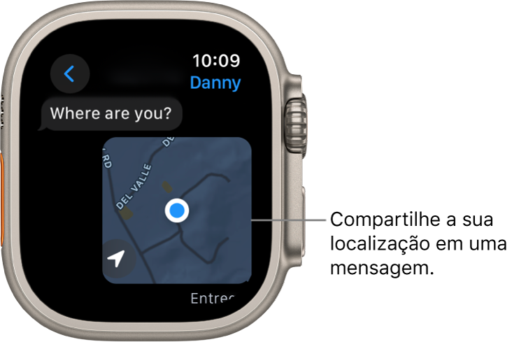 App Mensagens mostrando um mapa com a localização de uma pessoa marcada.