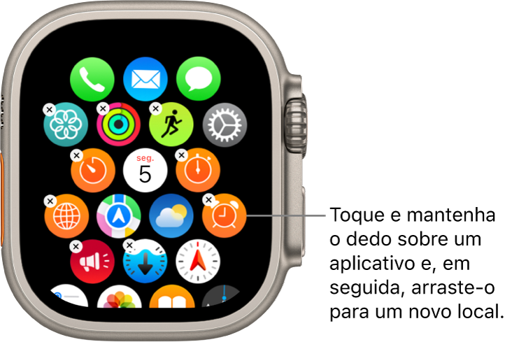 Tela de Início do Apple Watch na visualização em grade.
