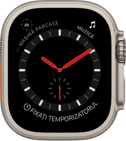 Cadranul de ceas Explorator este un ceas analogic. Acesta prezintă trei complicații: Punct de reper mașină parcată în stânga sus, Muzică în dreapta sus și Temporizator în partea de jos.