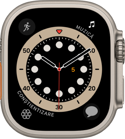 Cadranul de ceas Numărătoare. Acesta prezintă patru complicații: Exerciții în stânga sus, Muzică în dreapta sus, Conștientizare în stânga jos și Mesaje în dreapta jos.