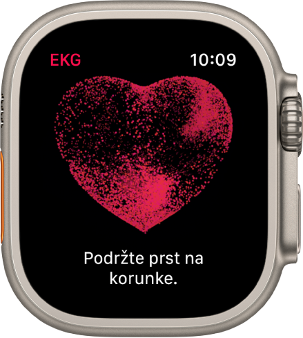 Apka EKG zobrazujúca obrázok srdca so slovami „Podržte prst na Crowne“.