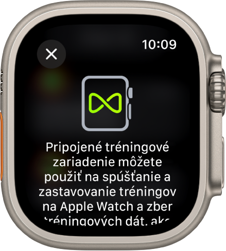 Obrazovka párovania, ktorá sa zobrazí pri párovaní hodiniek Apple Watch s tréningovým zariadením.