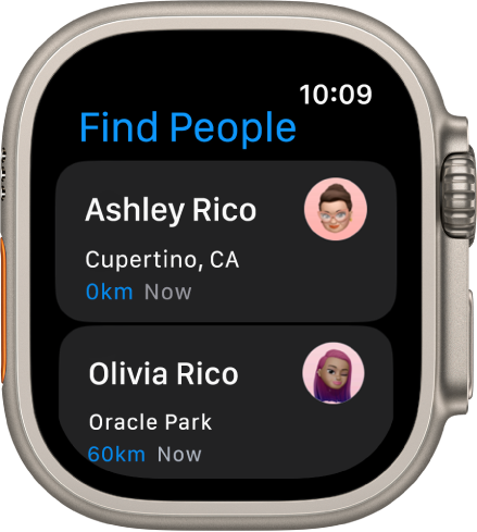 Aplikacija Find People (Iskanje oseb), ki prikazuje dva prijatelja in njuno približno lokacijo.
