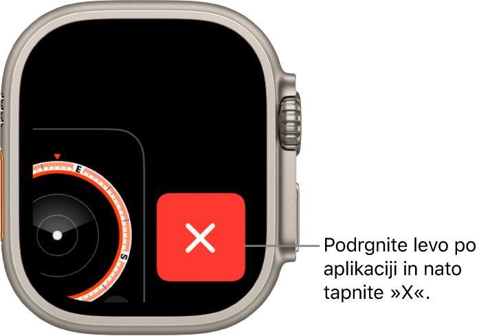Aplikacija App Switcher, ki prikazuje velik X na desni in del aplikacije na levi. Tapnite X, da odstranite aplikacijo iz aplikacije App Switcher.