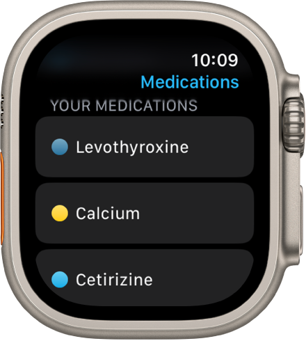 Aplikacija Medications (Zdravila) prikazuje seznam vseh zdravil.