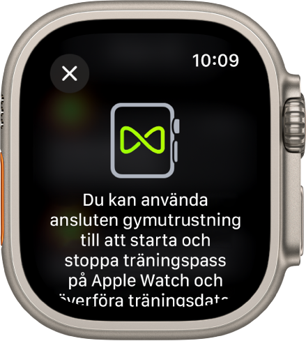En parkopplingsskärm som visas när du parkopplar Apple Watch med gymutrustning.