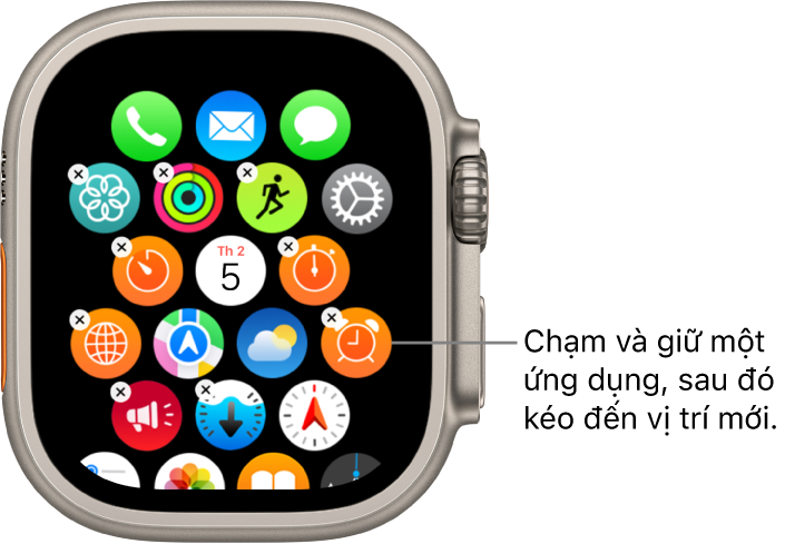 Màn hình chính của Apple Watch trong chế độ xem lưới.