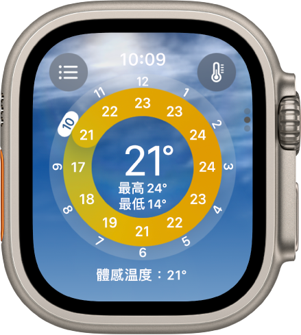 「天氣」App 中的「天氣概況」畫面。