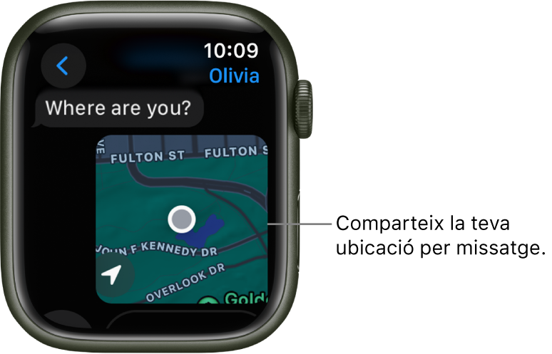 L’app Missatges mostra un mapa amb la ubicació marcada d’una persona.