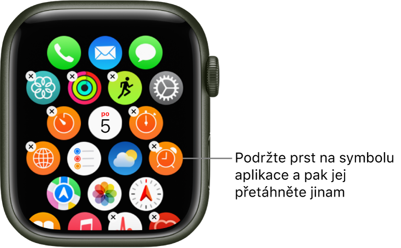Plocha Apple Watch v zobrazení Mřížka.